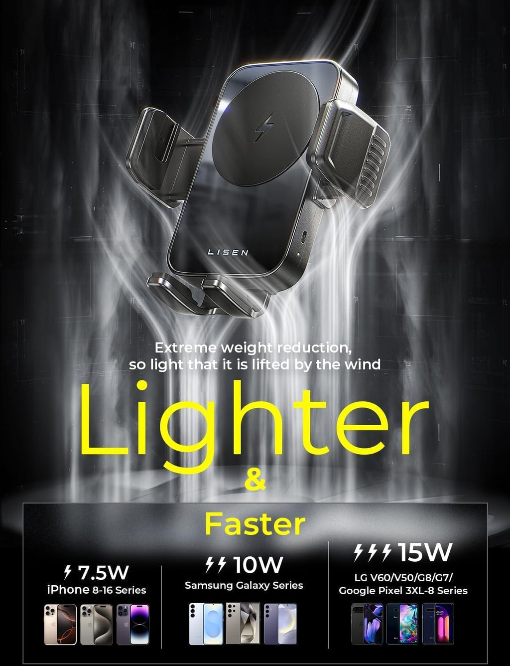 LISEN For Android [15W Pro] Mobile Phone Holder Car with Charging Function