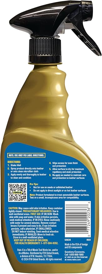 Rain-X 620236SRP Leather Cleaner Conditioner & Repellent for Car Interiors, 16 Fl Oz.