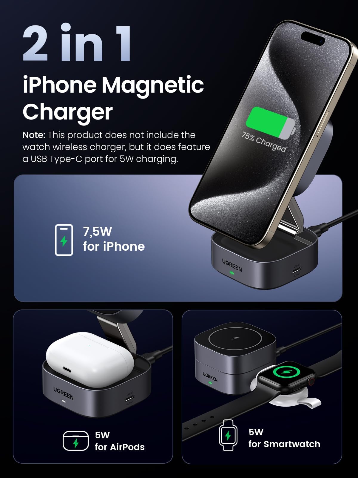 UGREEN 15W 2-in-1 Wireless Charger