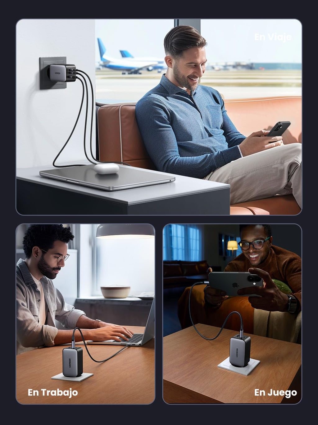 UGREEN Nexode Cargador USB C 65W con 3 Puertos