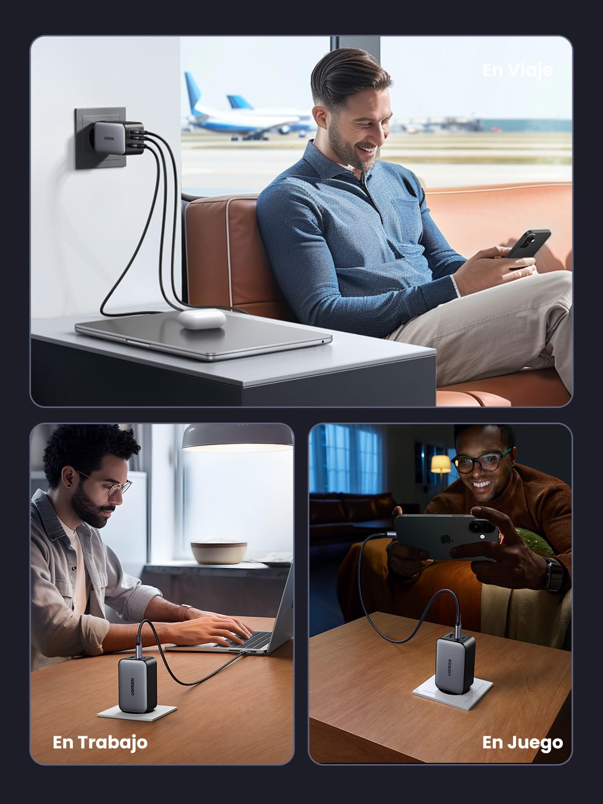 UGREEN Nexode Cargador USB C 65W con 3 Puertos