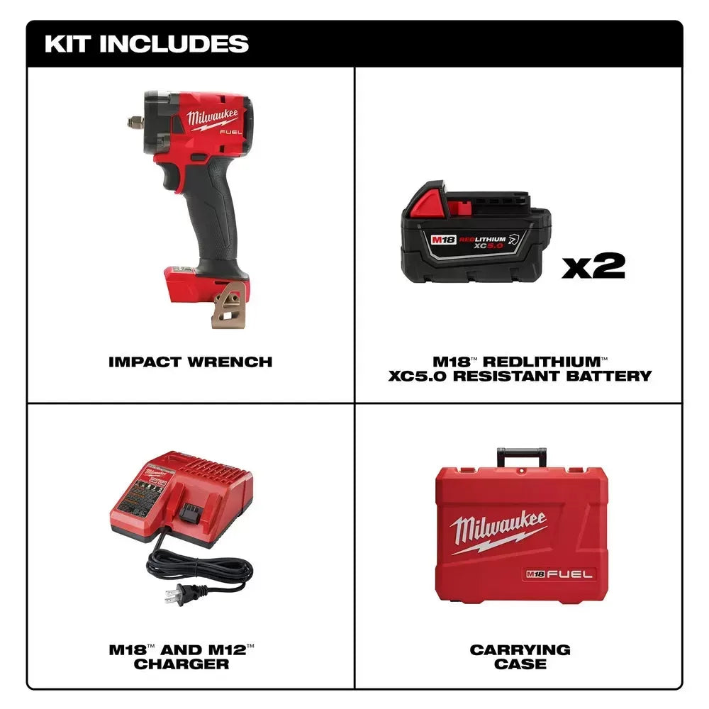 Milwaukee Pre-Sale 2854-22R M18 FUEL 18V 3/8 Compact Impact Wrench w/ Friction Ring Kit