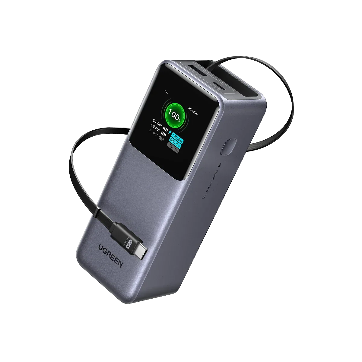 UGREEN Nexode 20000mAh Banco de Energía con Cable Retráctil, Power Bank Portátil de 165W 