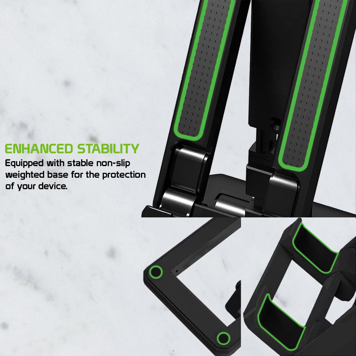 PH140BK - Heavy Duty Adjustable Phone Stand with Non-Slip Rubberized Grips and Base Compatible to Smartphones, Tablets, and iPads - Black