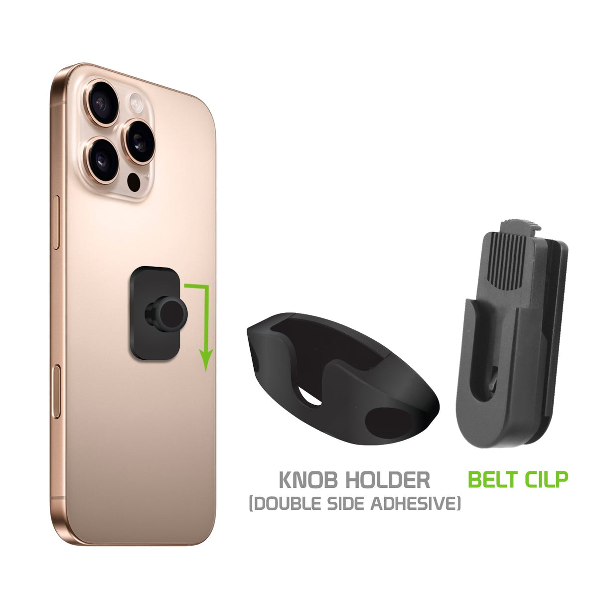 CLIP4BLACK - Cellet Universal Swivel Clip Set – 4-Piece Mount Kit for Phones, Walkie-Talkies & Remotes – 360° Rotation, Quick Release, Belt Clip & Double-Sided Adhesive Mount