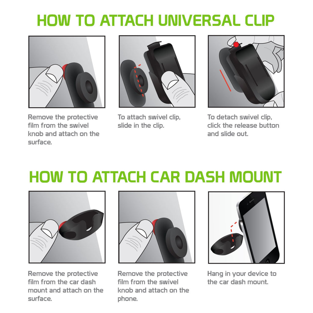 CLIP4BLACK - Cellet Universal Swivel Clip Set – 4-Piece Mount Kit for Phones, Walkie-Talkies & Remotes – 360° Rotation, Quick Release, Belt Clip & Double-Sided Adhesive Mount