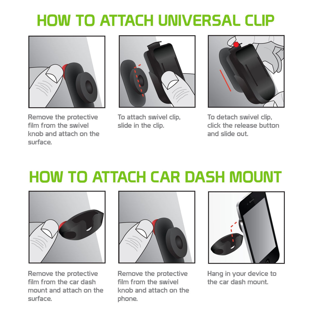 CLIP4BLACK - Cellet Universal Swivel Clip Set – 4-Piece Mount Kit for Phones, Walkie-Talkies & Remotes – 360° Rotation, Quick Release, Belt Clip & Double-Sided Adhesive Mount