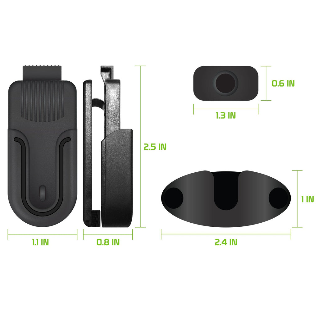 CLIP4BLACK - Cellet Universal Swivel Clip Set – 4-Piece Mount Kit for Phones, Walkie-Talkies & Remotes – 360° Rotation, Quick Release, Belt Clip & Double-Sided Adhesive Mount