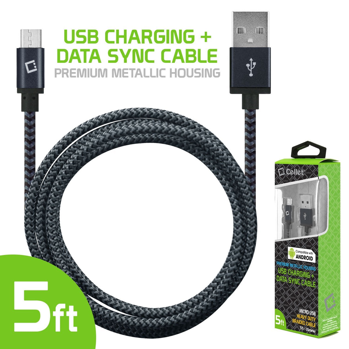 DAMICROUSBB - Micro USB Cable, Cellet 5 Ft. Micro USB Charging / Data Cable - Black