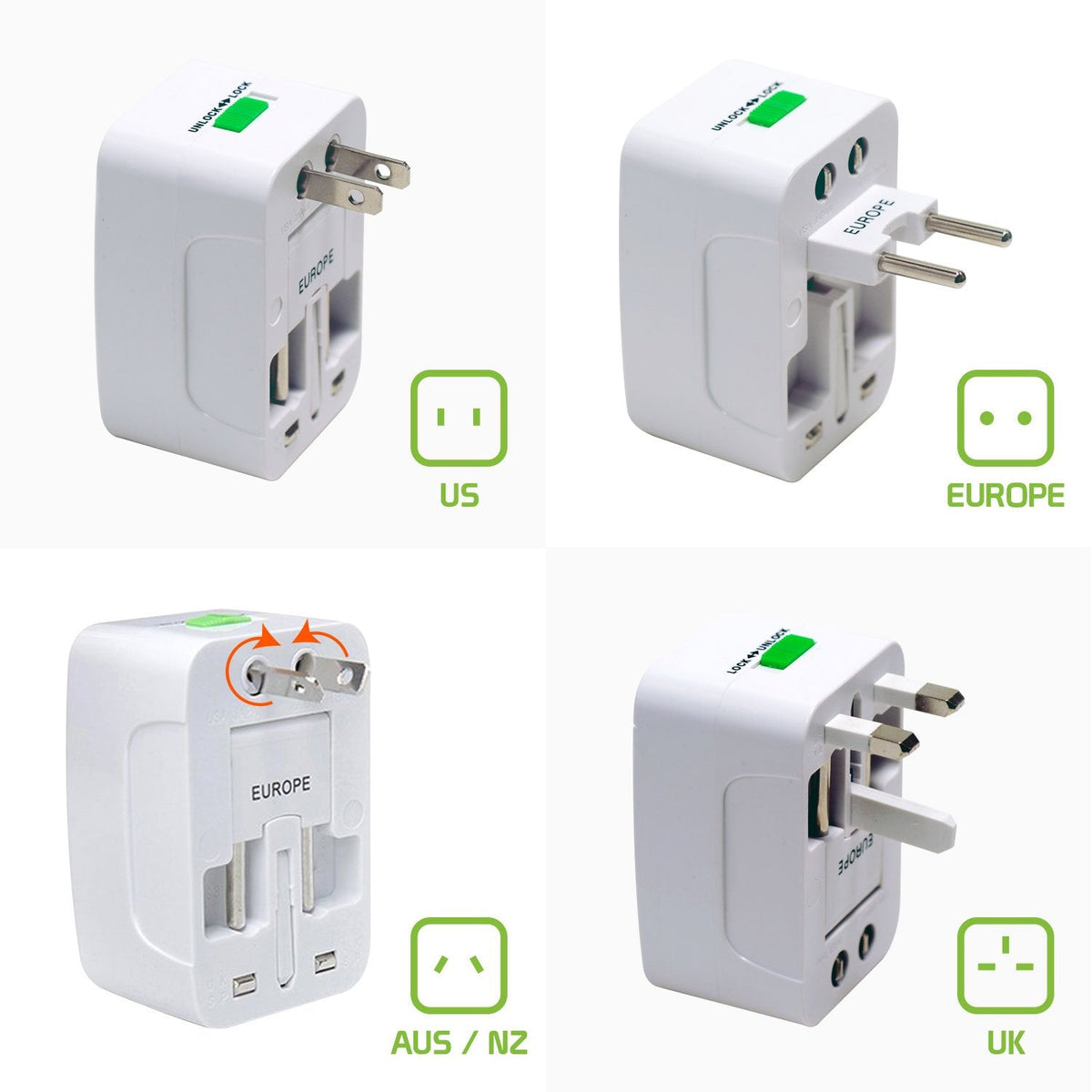 Portable Worldwide Universal Power Adapter Converter All in One International Travel Wall Plug for Wall Input in USA EU UK France Italy Australia