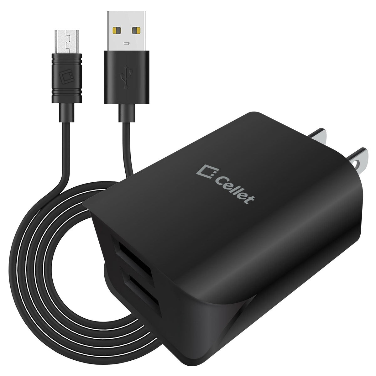 TCMICROH24 - Micro USB Home Charger, Universal 12Watt (2.4amps) Home Charger with Dual Ports and 4ft.(1.2m) Micro USB Cable