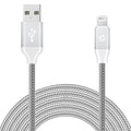 DA8T10BRSL - Cellet Lightning 8 Pin (Apple MFI Certified) 10 ft. (3m) Heavy Duty Nylon Braided USB Charging plus Data Sync Cable - Silver