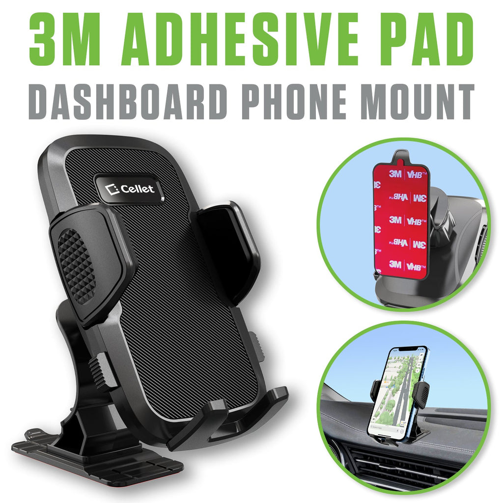 PHD300 - 🚗 Cellet Universal Car & Desk Phone Mount - Strong 3M Adhesive Pad, 360° Rotation, One-Touch Release - Secure Windshield, Dashboard & Countertop Holder for iPhone, Samsung, Android