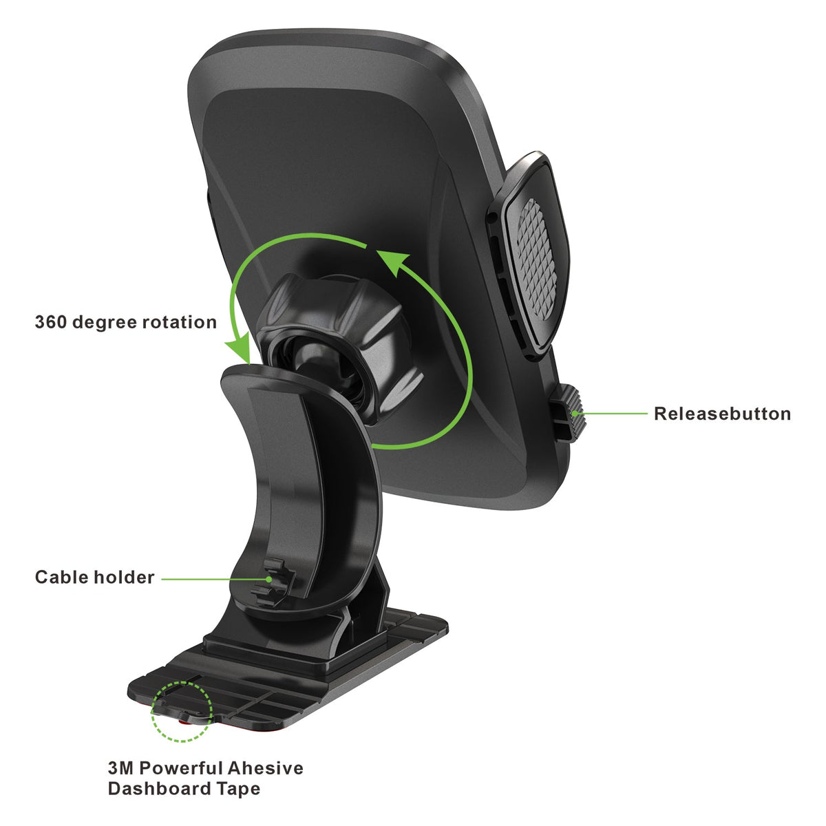 PHD300 - 🚗 Cellet Universal Car & Desk Phone Mount - Strong 3M Adhesive Pad, 360° Rotation, One-Touch Release - Secure Windshield, Dashboard & Countertop Holder for iPhone, Samsung, Android
