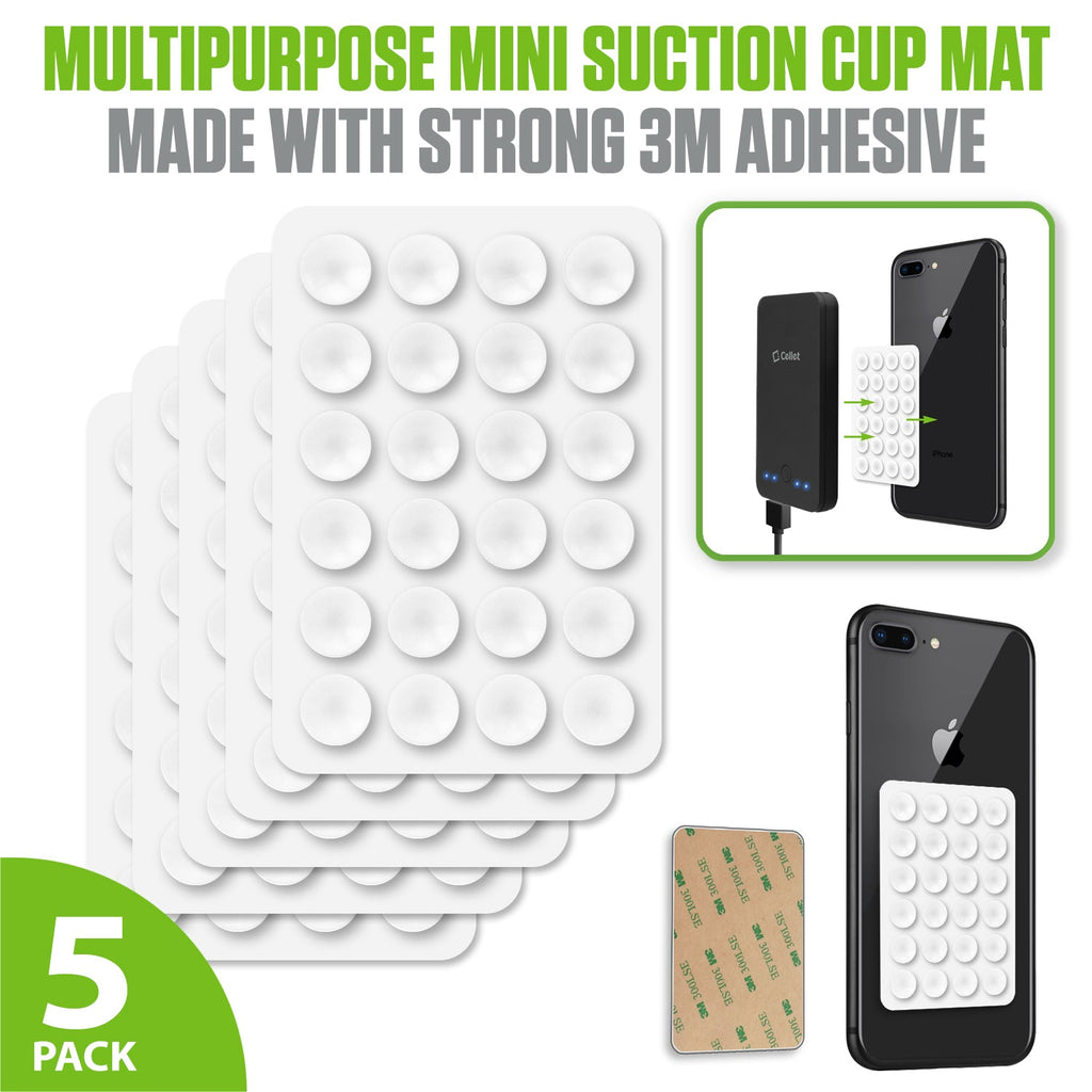 SCUPCL5 - Cellet Multipurpose Mini Suction Cup Mat – 5 Pack | Strong 3M Adhesive | Dashboard, Phone, Battery Pack Holder | Compact 2.3" x 3.3" Grip Pads for Car, Home, & Travel