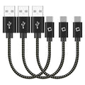 DCA4IN3 - Cellet 3-Pack USB-C to USB-A Short Cable 5-Inch | Durable Nylon Braided Fast Charging & Data Sync Cord | Compatible with iPhone 15/16, Samsung Galaxy S24/FE, Google Pixel, iPad, Tablet, Switch