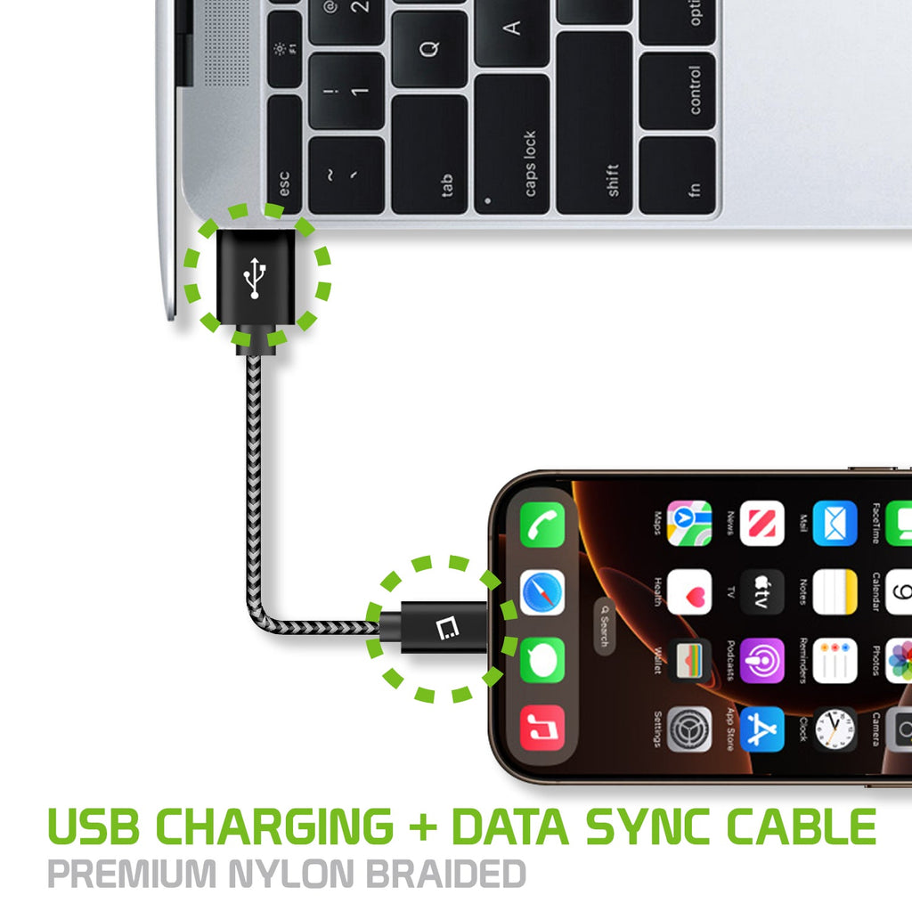 DCA4IN3 - Cellet 3-Pack USB-C to USB-A Short Cable 5-Inch | Durable Nylon Braided Fast Charging & Data Sync Cord | Compatible with iPhone 15/16, Samsung Galaxy S24/FE, Google Pixel, iPad, Tablet, Switch