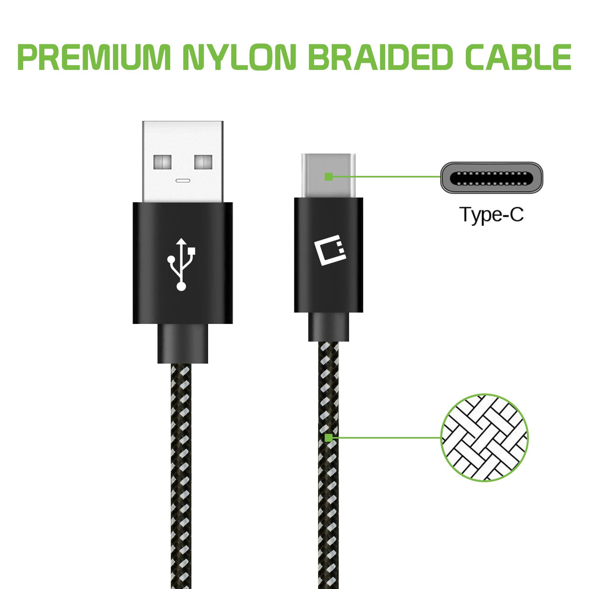 DCA4IN3 - Cellet 3-Pack USB-C to USB-A Short Cable 5-Inch | Durable Nylon Braided Fast Charging & Data Sync Cord | Compatible with iPhone 15/16, Samsung Galaxy S24/FE, Google Pixel, iPad, Tablet, Switch