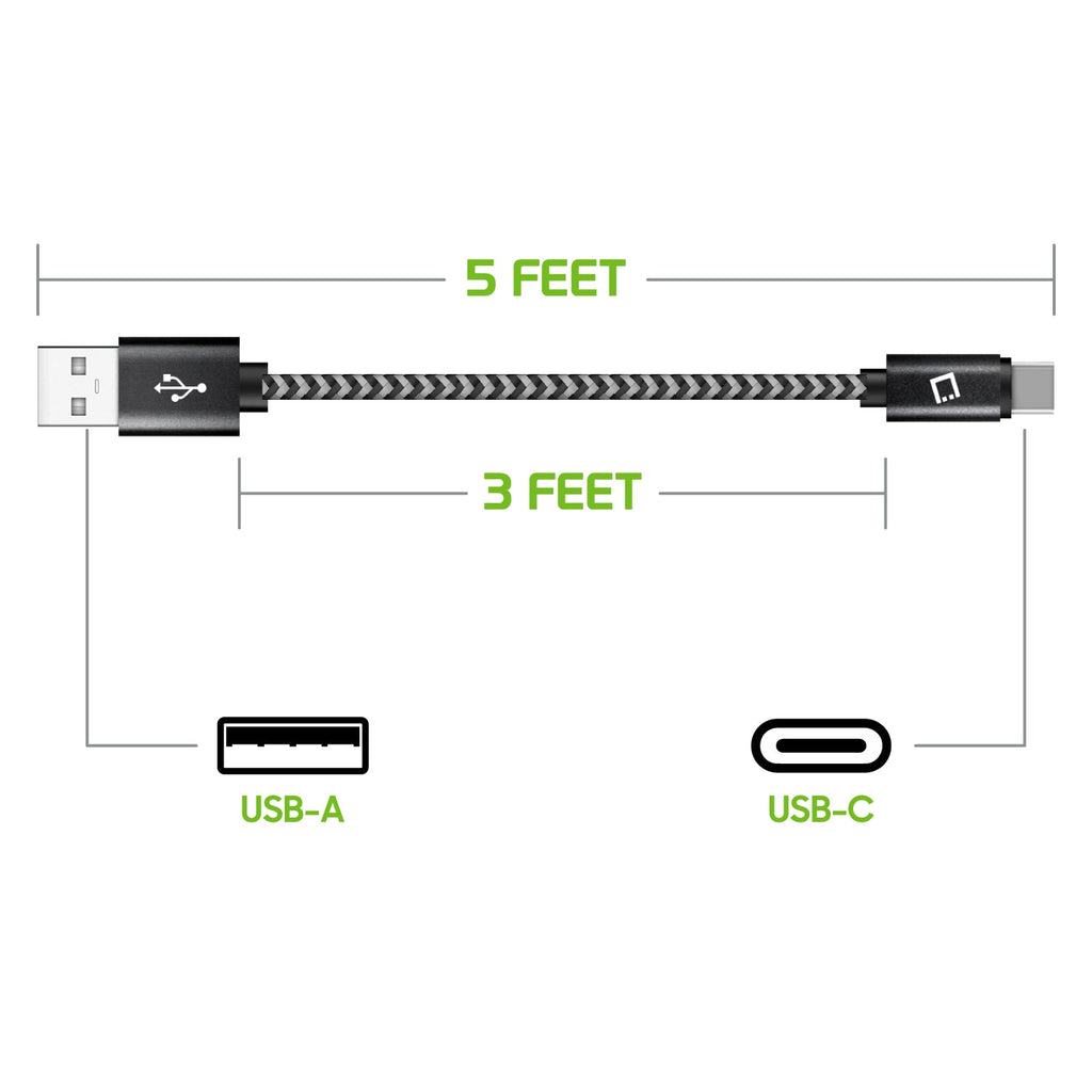 DCA4IN3 - Cellet 3-Pack USB-C to USB-A Short Cable 5-Inch | Durable Nylon Braided Fast Charging & Data Sync Cord | Compatible with iPhone 15/16, Samsung Galaxy S24/FE, Google Pixel, iPad, Tablet, Switch