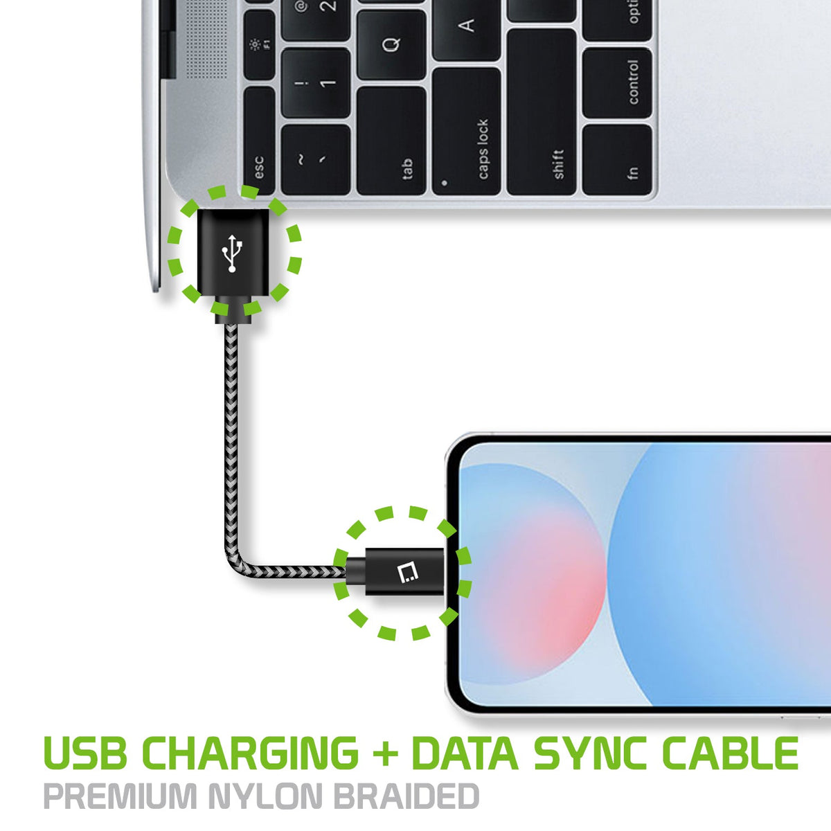 DCA4IN3 - Cellet 3-Pack USB-C to USB-A Short Cable 5-Inch | Durable Nylon Braided Fast Charging & Data Sync Cord | Compatible with iPhone 15/16, Samsung Galaxy S24/FE, Google Pixel, iPad, Tablet, Switch