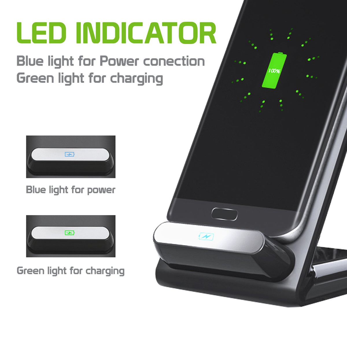 QI700 - 2 Coil Qi Wireless Charger (10Watt/2.1Amp), Wireless Charging Stand for All Wireless (Qi) Enabled Devices – by Cellet - Black