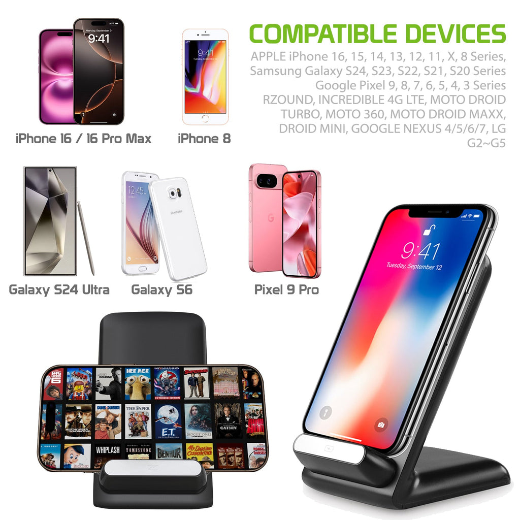 QI700 - 2 Coil Qi Wireless Charger (10Watt/2.1Amp), Wireless Charging Stand for All Wireless (Qi) Enabled Devices – by Cellet - Black