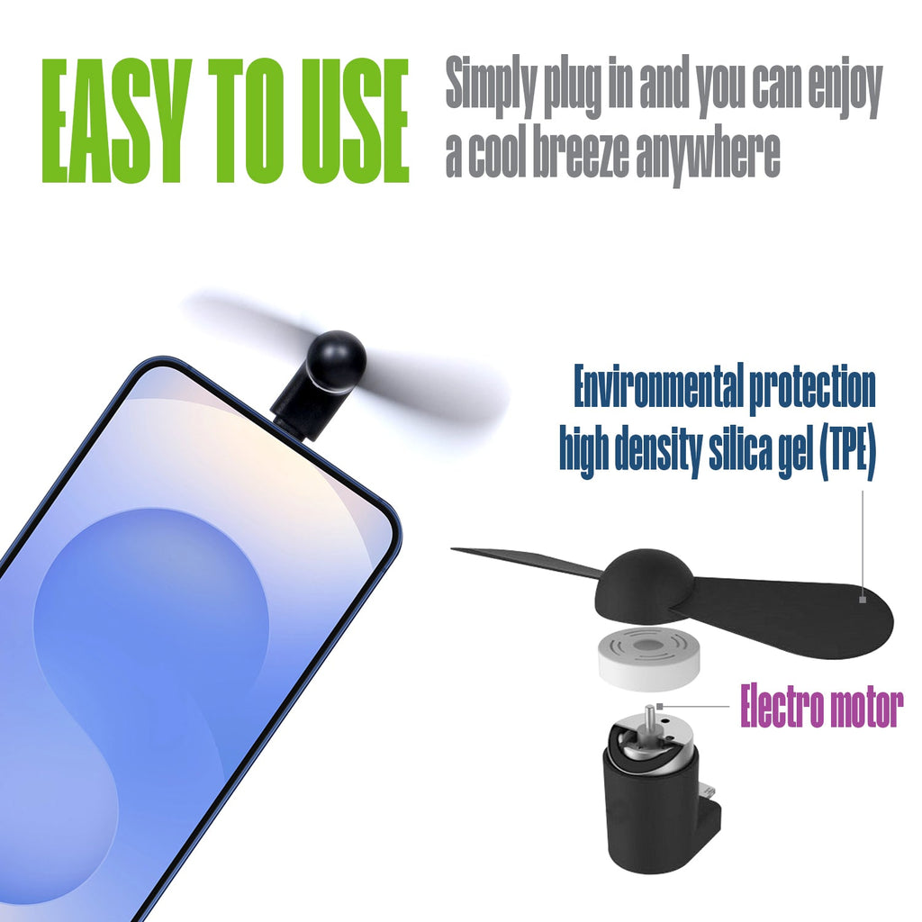 FANUSBC - Portable USB-C Mini Phone Fan – Compact Cooling Attachment for Android, iPad, Pixel, Galaxy & More – Quiet Lightweight Plug-in Smartphone Cooler, Pocket-Sized Travel Accessory