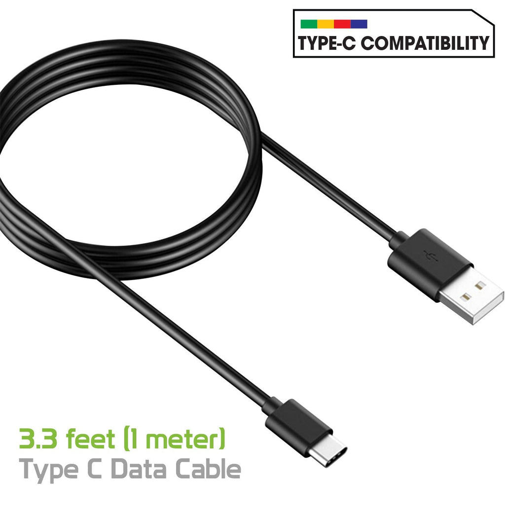DCA33XBK - Durable 3.3ft (1m) Type C Data  Cable, Fast Charging (2.4Amp)/Data Sync Cable for Samsung Galaxy S9/S9 Plus, Galaxy Note 8, Google Pixel 2XL, LG V30 and Other Devices – Black