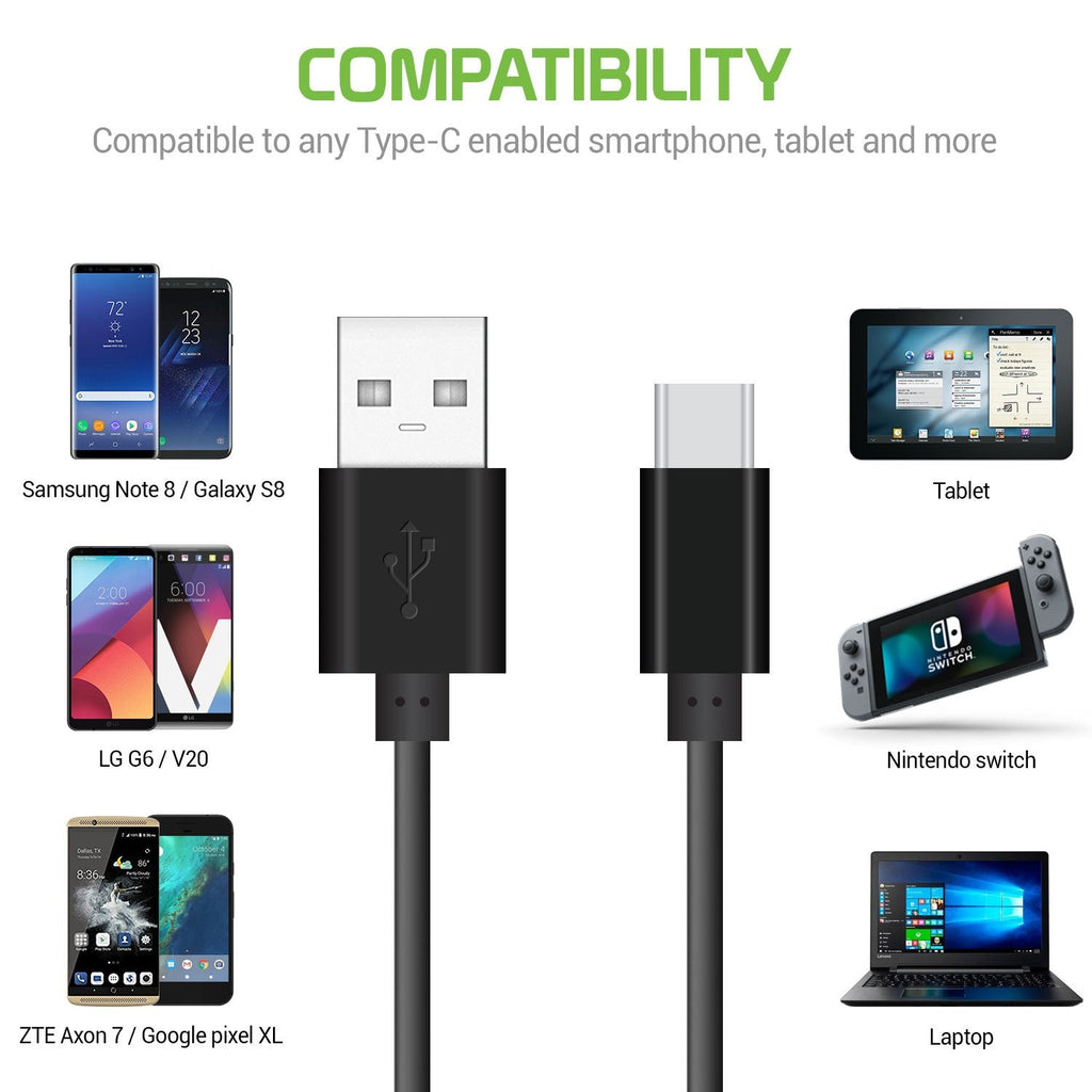 DCA33XBK - Durable 3.3ft (1m) Type C Data  Cable, Fast Charging (2.4Amp)/Data Sync Cable for Samsung Galaxy S9/S9 Plus, Galaxy Note 8, Google Pixel 2XL, LG V30 and Other Devices – Black