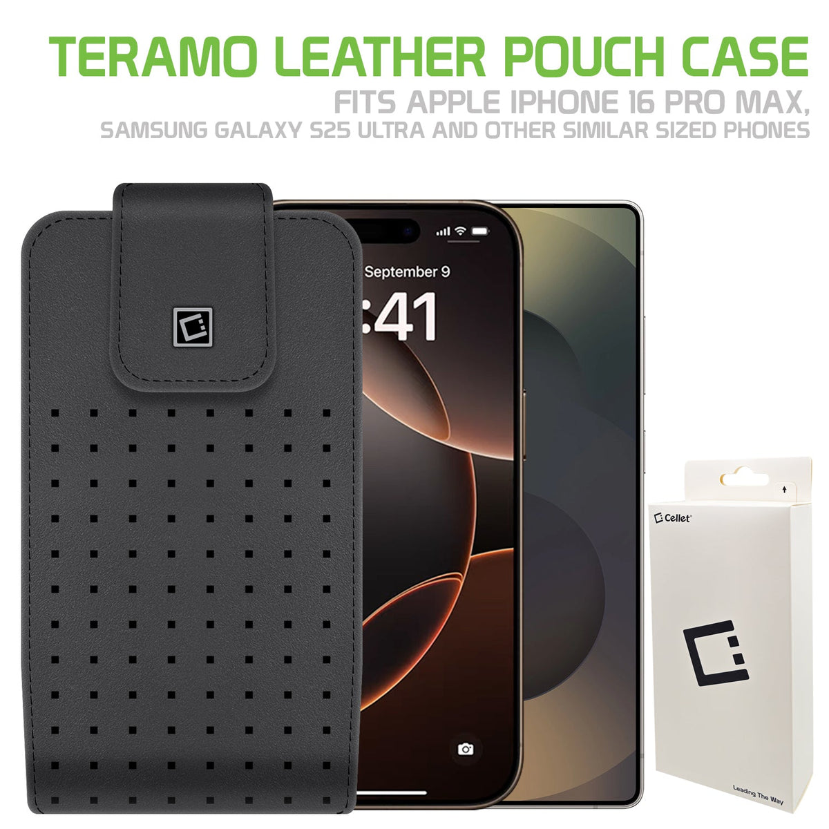 LTERLAGB -  Cellet Teramo Leather Pouch for Samsung Galaxy S9 Plus, Galaxy S8 Plus, iPhone 8 Plus, 7 Plus, 6S Plus and More(Fits with Slim Case On)