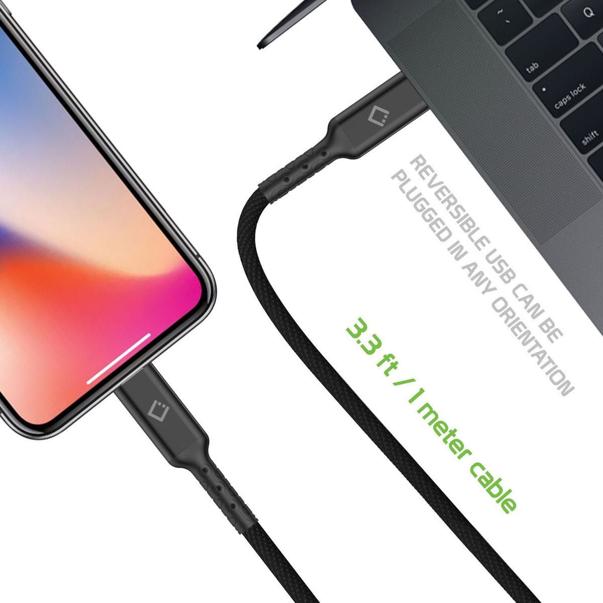 DCL40BK - USB Type C to MFI Lightning Data Cable, Cellet 3.3ft Braided USB Type C to Lighting Data Cable Compatible to Type C and Lightning Devices
