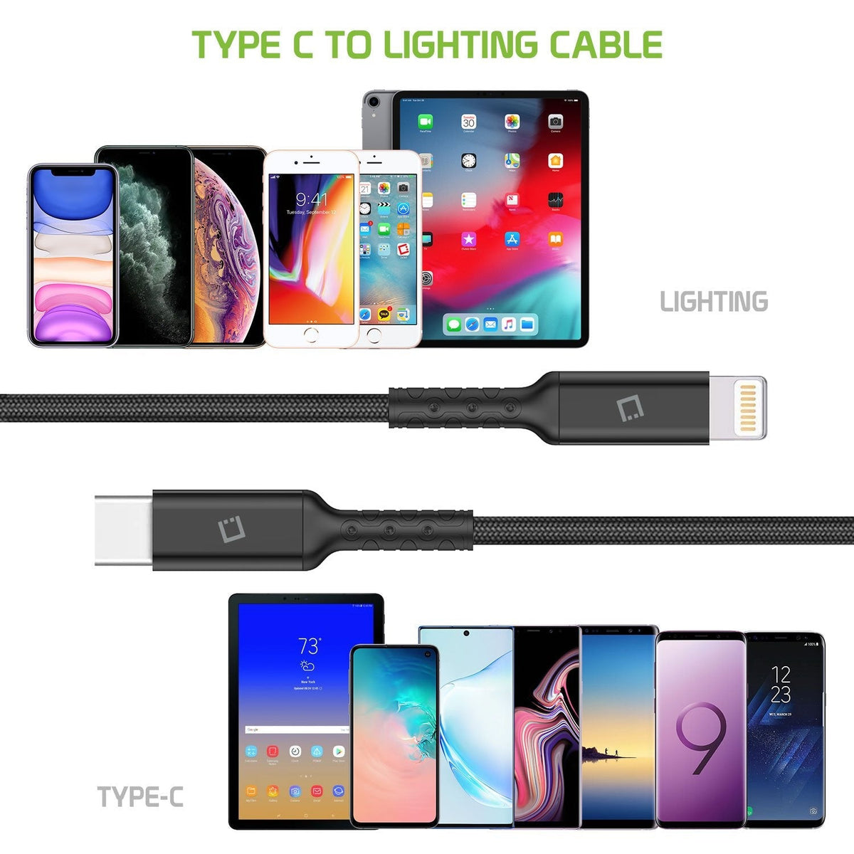 DCL40BK - USB Type C to MFI Lightning Data Cable, Cellet 3.3ft Braided USB Type C to Lighting Data Cable Compatible to Type C and Lightning Devices