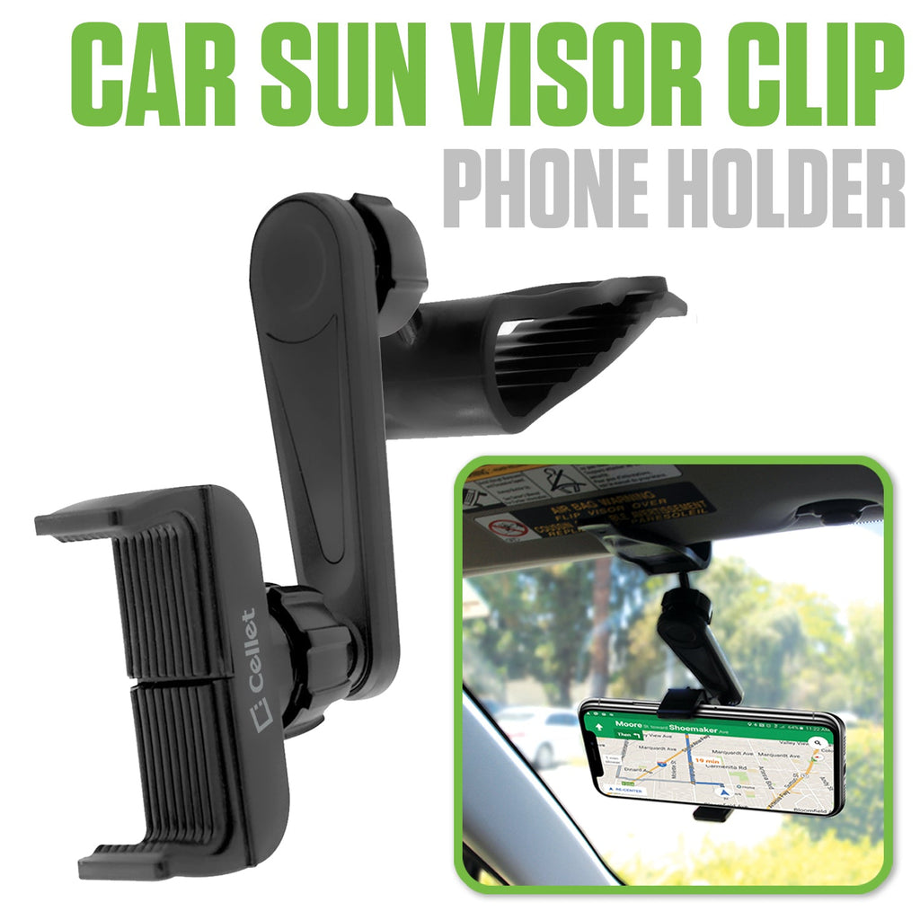 PH710 - Cellet Car Sun Visor Clip Phone Holder, 360° Adjustable Cradle Mount for Smartphones up to 4.7" Wide – Hands-Free GPS Navigation & Safe Driving