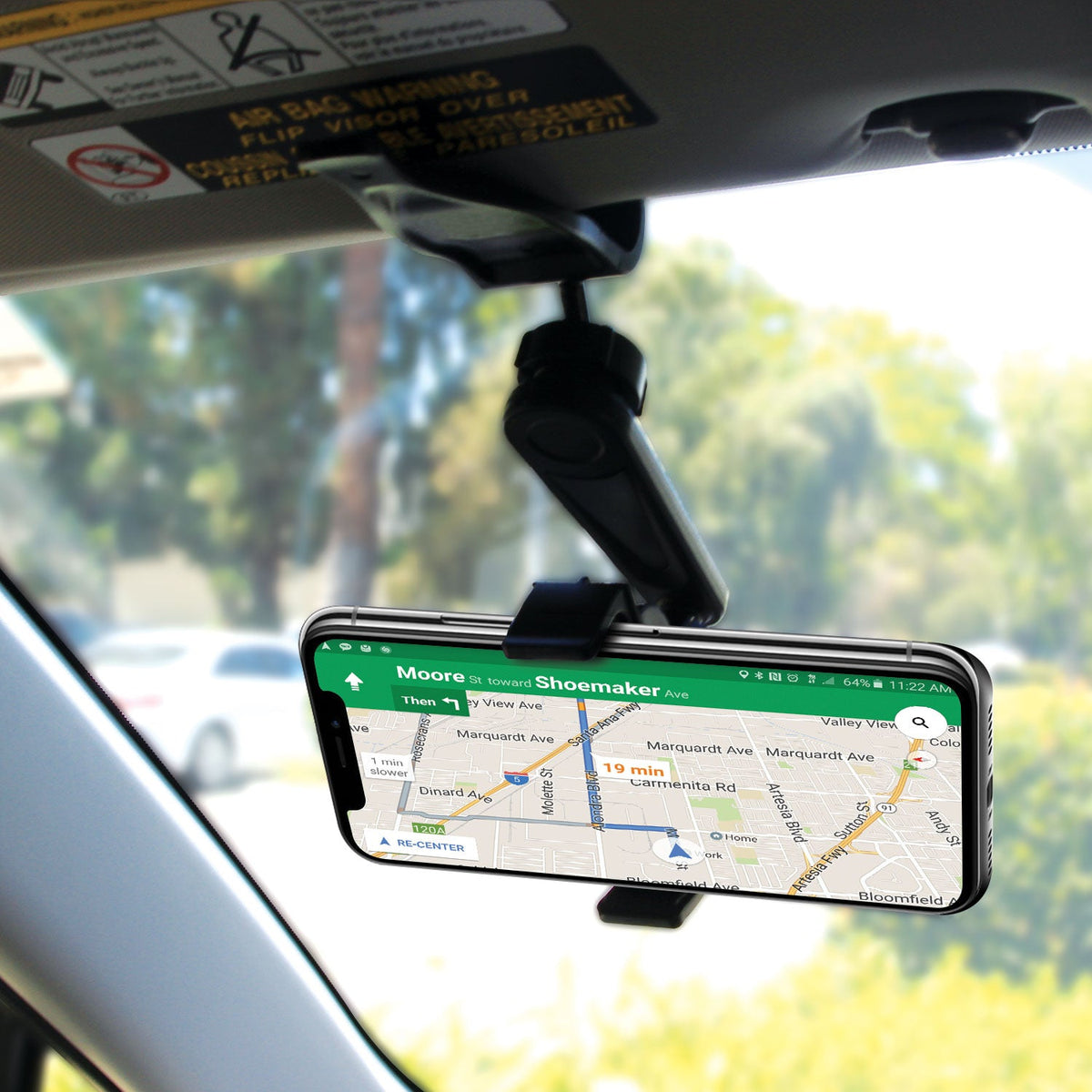 PH710 - Cellet Car Sun Visor Clip Phone Holder, 360° Adjustable Cradle Mount for Smartphones up to 4.7" Wide – Hands-Free GPS Navigation & Safe Driving