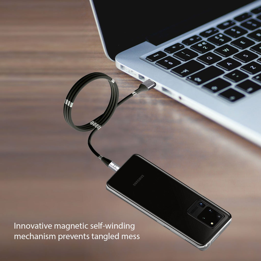 DCACOIL3BK - USB-C Charging Cable, Magnetic Self Winding, Tangle Free, USB-C to USB-A Charging and Data Cord- 3.3ft. (1m) Black