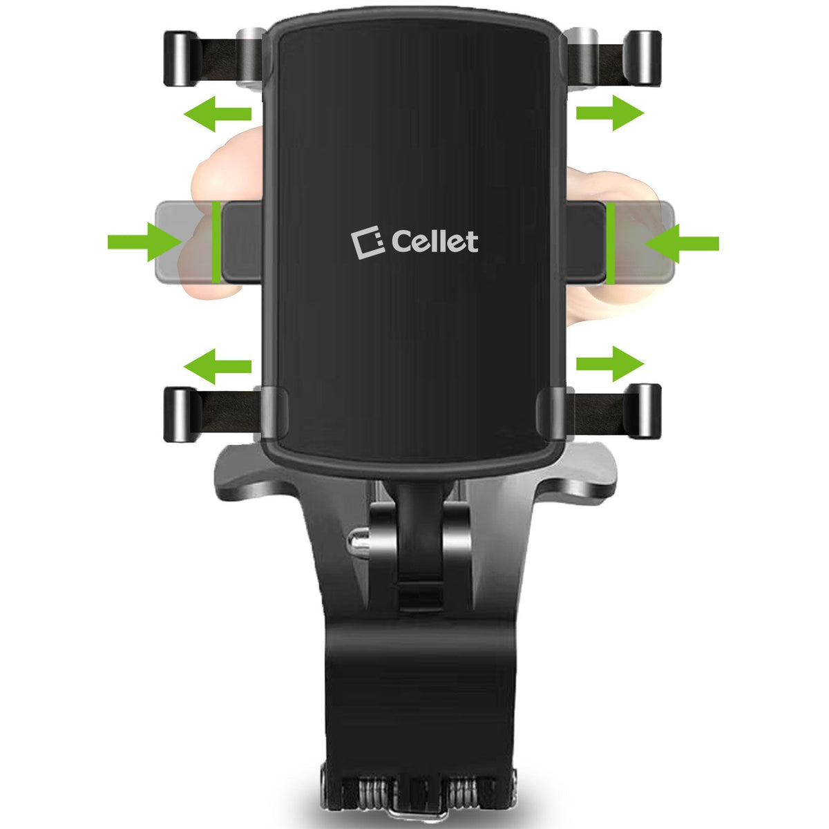 PHD280 - Dashboard, Sun Visor & Rear View Mirror Clip Mount with Heavy Duty Spring Base, 360° Cradle Rotation Compatible to iPhone 13 Pro Max and More