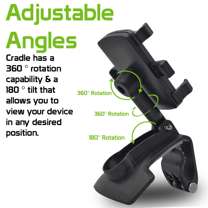 PHD280 - Dashboard, Sun Visor & Rear View Mirror Clip Mount with Heavy Duty Spring Base, 360° Cradle Rotation Compatible to iPhone 13 Pro Max and More
