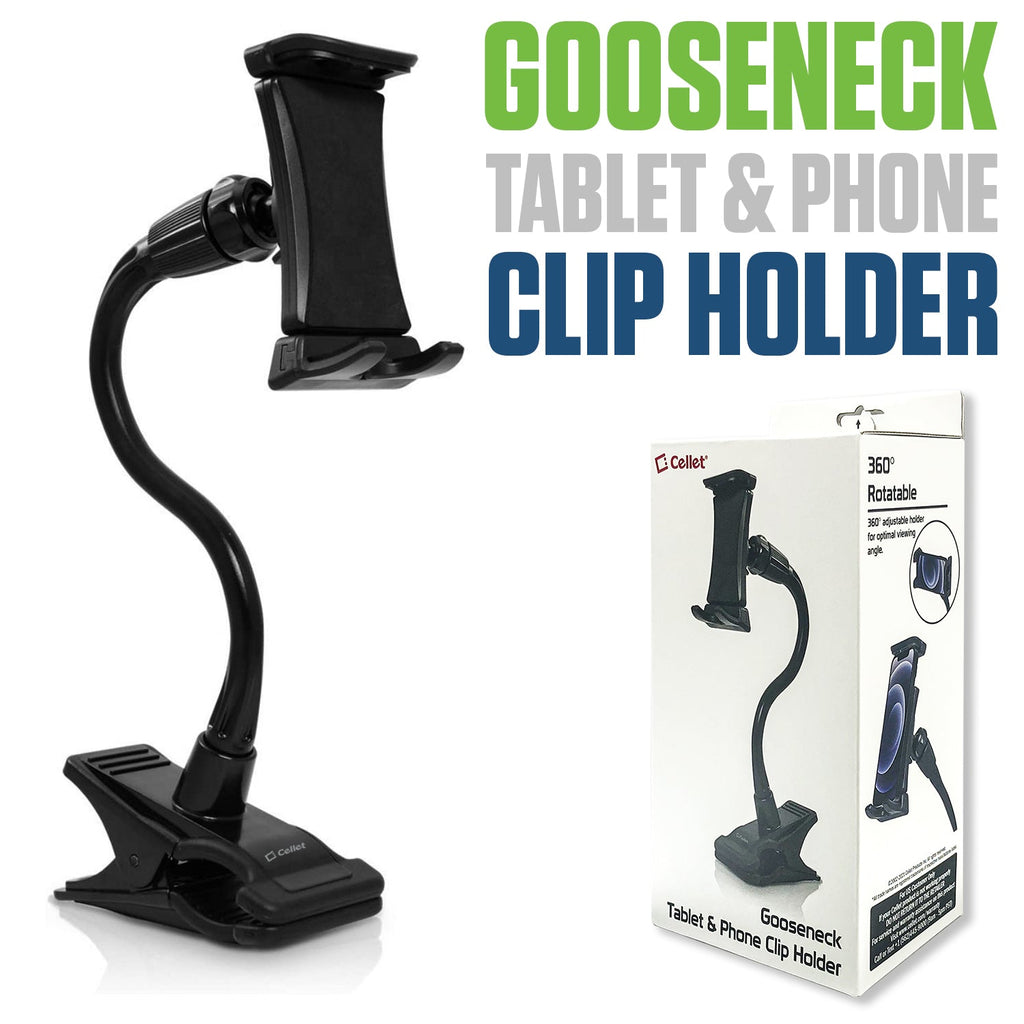 PH500 - Cellet Flexible Gooseneck Tablet & Phone Clip Holder – Adjustable Stand with Heavy-Duty Clamp, 360° Rotation, Non-Slip Rubberized Grips – Compatible with Smartphones, Tablets, Nintendo Switch & More