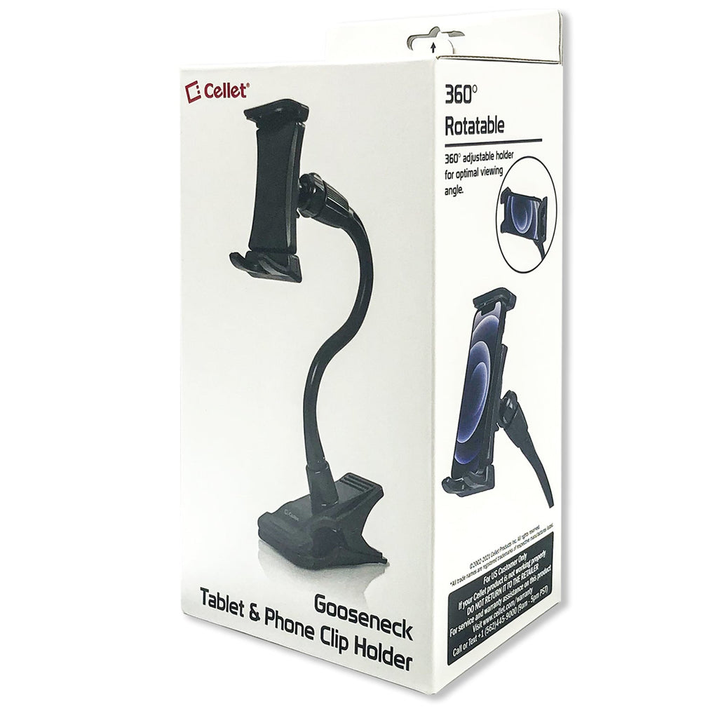 PH500 - Cellet Flexible Gooseneck Tablet & Phone Clip Holder – Adjustable Stand with Heavy-Duty Clamp, 360° Rotation, Non-Slip Rubberized Grips – Compatible with Smartphones, Tablets, Nintendo Switch & More