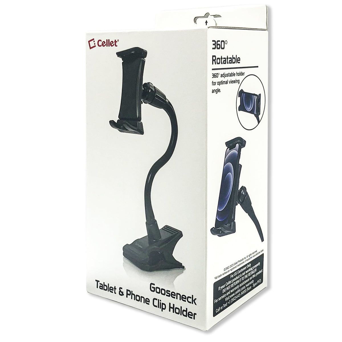 PH500 - Cellet Flexible Gooseneck Tablet & Phone Clip Holder – Adjustable Stand with Heavy-Duty Clamp, 360° Rotation, Non-Slip Rubberized Grips – Compatible with Smartphones, Tablets, Nintendo Switch & More