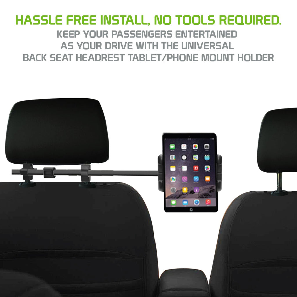 PH360 - Headrest Tablet/Smartphone iPad iPhone Holder, Mount Holder with Extendable Telescopic Arm for Apple iPad, iPhones (fits up to 10”) - Black
