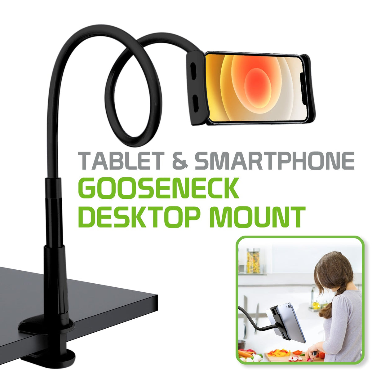 PHX200 - Cellet Flexible Gooseneck Tablet & Smartphone Holder – 32-Inch Adjustable Arm Stand for Desk, Bed, Kitchen, Office – Universal Clamp Mount for 4.7”-8.5” Devices
