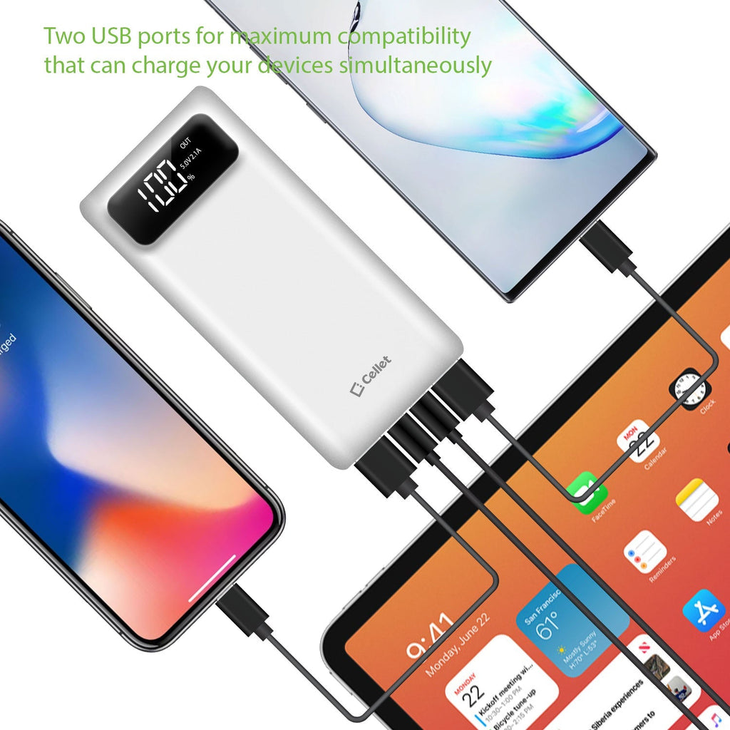 10,000mAh Portable Power Bank with Smart Digital Display Screen Compatible with iPhones Samsung Galaxy, Note, Motorola Moto, Google Pixel - White