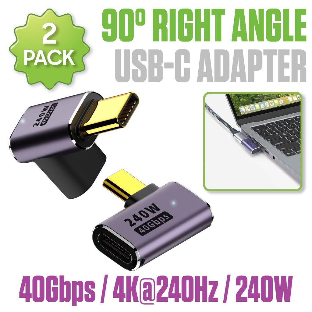 DCCADT - Cellet 90° Right Angle USB-C Adapter (2-Pack), 240W PD Fast Charging, 40Gbps Data Transfer, 4K@240Hz Video Output, USB4/Thunderbolt 3 & 4 Compatible, USB-C Male to Female Connector