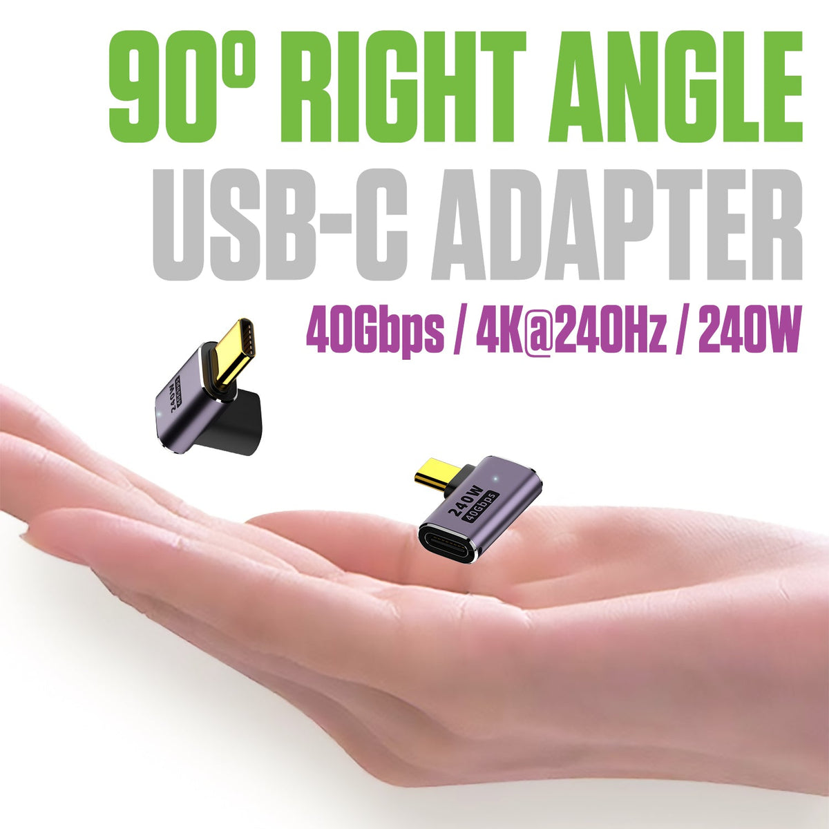 DCCADT - Cellet 90° Right Angle USB-C Adapter (2-Pack), 240W PD Fast Charging, 40Gbps Data Transfer, 4K@240Hz Video Output, USB4/Thunderbolt 3 & 4 Compatible, USB-C Male to Female Connector