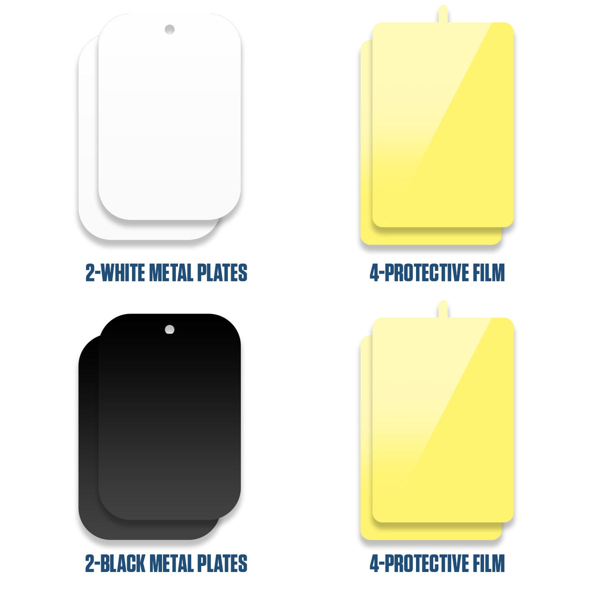 CLCMETALP4 - Heavy-Duty Magnetic Phone Mount Metal Plates 4 Pack - 2 Black & 2 White Adhesive Plates for Magnetic Car Mounts, Universal Thin Rectangular Metal Stickers with Protective Film for iPhone & Android