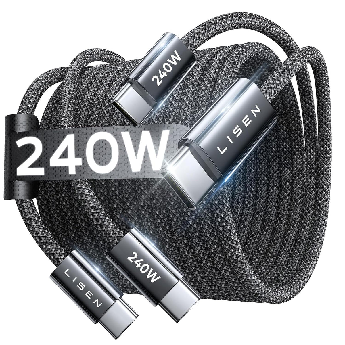 LISEN 2 Pack 240W USB C to USB C Cable 3M Charger Cable Black