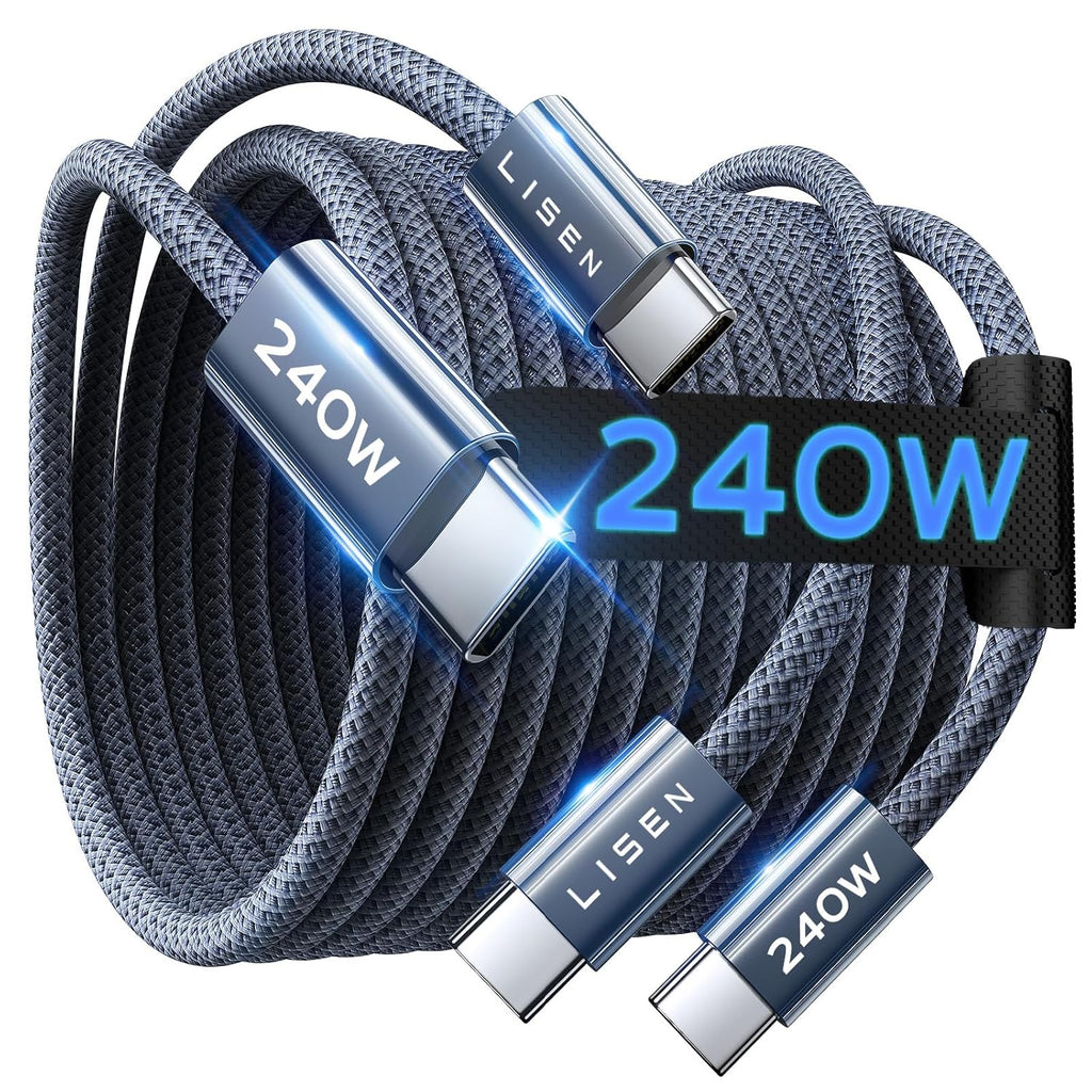 LISEN USB C to USB C Cable, 240W C to C Cable Fast Charging [6.6FT, 2 Pack] Type C Charger Fast Charging USBC to USBC Cable for iPhone 17 16 15 Pro Max iPad MacBook Neo Air Pro Samsung S26 S25 Ultra