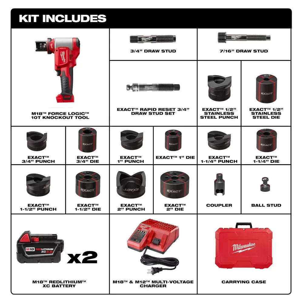 Milwaukee 2676-22 M18 18V FORCE LOGIC 10T Knockout Tool Kit w/ 1/2 -2 Capacity