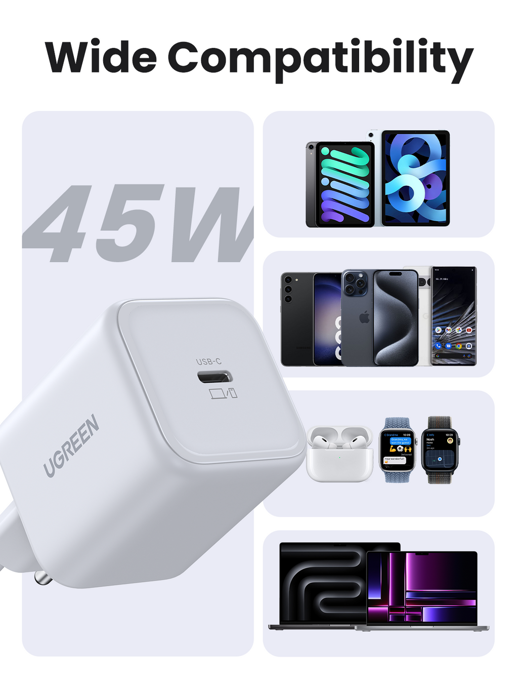UGREEN Charger USB-C GaN Fast 45W EU White